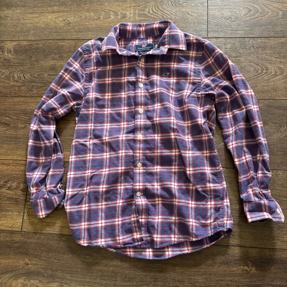 Vineyard Vines Blue and Red Button Down Whale Shirt Classic Style 100% Cotton